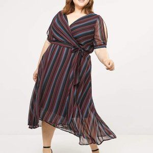 Striped Fit and Flare Midi Dress - Size 14